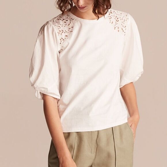 Rebecca Taylor La Vie T-Shirt With Lace Cutouts size S in white - Picture 1 of 10